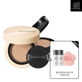 Jung Saem Mool 스킨 누더 커버레이어 쿠션 본품+리필 + 물크림 라이트 8ml x2EA + 꽃퍼프1P Skin Nuder Cover Layer Cushion Main Product + Refill + Water Cream Light 8ml x2EA + Flower Puff 1P