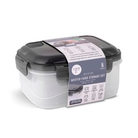 Core Kitchen - Juego de 6 piezas de almacenamiento de alimentos anidados con tapas herméticas a presión, 16.9 onzas, 33.8 onzas, 68 onzas, sin BPA, apilable, apto para microondas y lavaplatos, mar