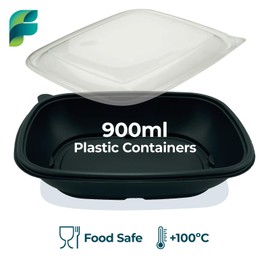 Fenton Packaging 15 X Microwavable Meal Prep Food Storage Containers with Lids, Single Compartment, BPA-Free, Leakproof, Stackable, Black, Airtight Clear Lid - Sabert