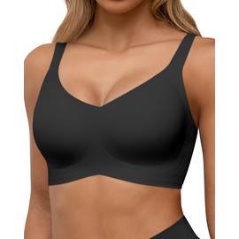 HORISUN Women's Bra without Underwire, Comfy Comfortable Seamless Push-Up Bralette for Large Breasts with Wide Straps Soft Seamless Classic Bra for Women, black, 3XL