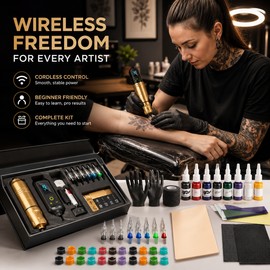 Wireless Rotary Tattoo Pen Kit for Body Art Practice – Adjustable Display Power Supply for Studio or Travel Use