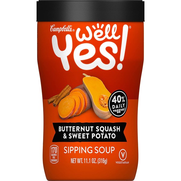 Campbell's Well Yes! Sipping Soup, Vegetable Soup On The Go, Butternut Squash & Sweet Potato, 11.1 Oz Cup