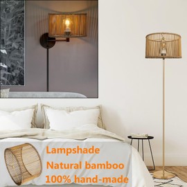 Bamboo LampShades Medium Rattan Lamp shade,Drum,Boho Lamp shades For Table Lamps,replacement lampshade For Floor Lamp,Chandeliers,living room bedroom,Home office (Round 3 Bamboo)