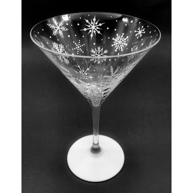White Snowflake Martini Glass - Hand Painted - Winter Snow