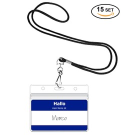 Pack of 15 card sleeves with strap (lanyard) offers as a waterproof ID cover, ID holder, card holder or name badges for business and events, best protection of your cards