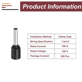 sourcing map 250 Pcs Insulated Ferrule Electrical Wire Connectors Wire Terminals Wire Crimp Connector Kit 16 AWG for Electrical Projects Industrial Chemical Industry, Black