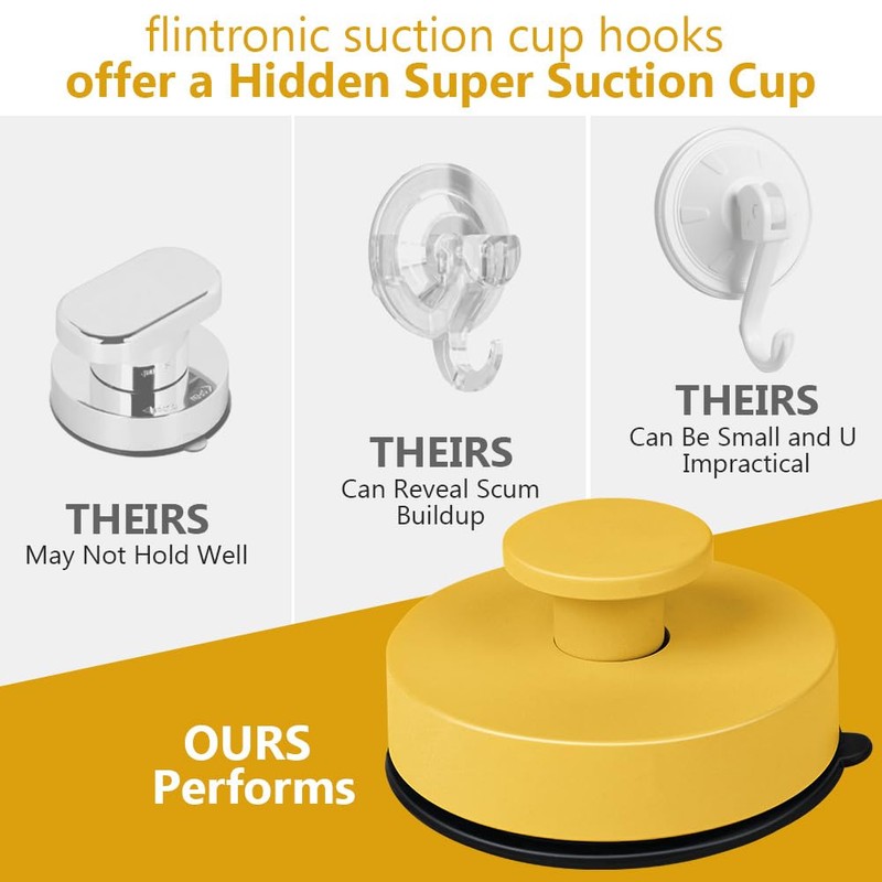 flintronic Pack of 2 Yellow Wall Hooks, Suction Cups, Suction