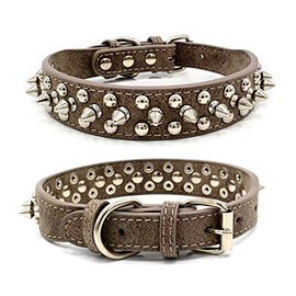Yiwong Spiked Leather Dog Collar Lead, Anti Bite Rivet Dog Collar Medium and Large Dog Chains, French Bulldog Collar