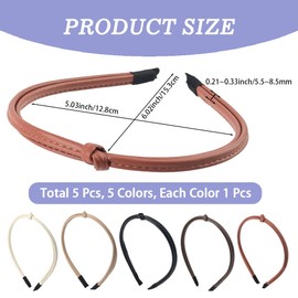 CALFOVERA 5PCS 5 Colors Skinny PU Leather Headband Durable Simple Non-Slip Knotted Hairband Cute Solid Elastic Headbands Hair Loop Clasp Hairbands for Women All Hair Types Daily Wear