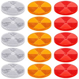 15 Pack 3.165 Inch Round Front Reflector Driveway Trailer Reflectors Reflective Mailbox Reflector Safety Reflectors for Post with Center Mounting Hole for Garage Fence Gate Car Truck, White Red Yellow