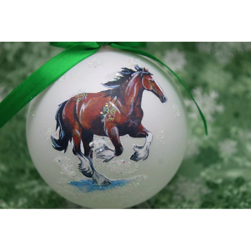 H394 Hand-made Christmas Ornament - horse bay budweiser Clysedale gallop