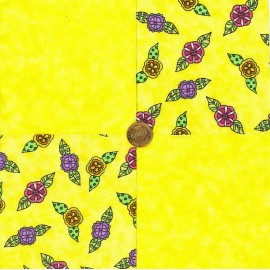 Various Manufacturers Whimsy Purple Flowers Yellow 4 inch Fabric Novelty Quilt Squares my4