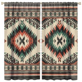 LOMADIA Aztec Thermal Insulated Curtain, Native American South Western Fantasy Boho Tribal Pattern Window Rod Pocket Blackout Curtains Panels for Bedroom Living Room Kitchen Office Drapes 42x45in