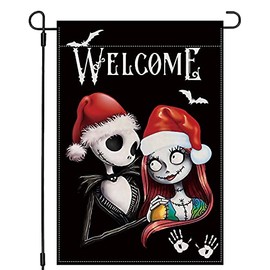 AOOWPKUN Christmas Welcome Flag Nightmare Before Christmas Garden Flag 12 X 18 Inches Yard Decorations Flag for winter Outdoor Flag
