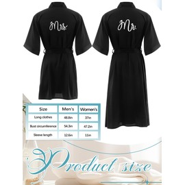 Jecery 2 Pcs Satin His and Hers Robes Set Mr. Mrs. Matching Robes for Couples Women Man Wedding Engagement Bridal Shower Gifts