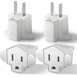 Portable 3 Prong to 2 Prong Outlet Adapter, Fireproof 392℉ 3-2 Prong Adapter Converter, Heavy Duty Wall Plug Adapter for Household Appliances Industrial, 1875W Max, 4 Packs