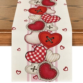 Artoid Mode Camino de mesa con botones en forma de corazón para el día de San Valentín, decoración de mesa de comedor de cocina de temporada para interiores y fiestas en casa, 33.02 x 182.88 cm