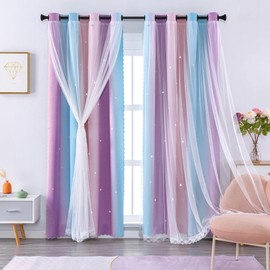 XiDi Curtains for Girls Bedroom 2 Panel Set, Thermal Insulated Window Ombre Panels, Rainbow Pink Drapes for Kids Room Unicorn Wall Decals, Black Out Curtains 54 Inch Long Pink/Purple/Blue 34x54