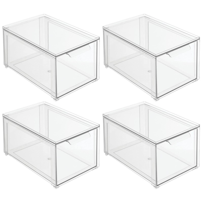 mDesign Plastic Stackable Bathroom Storage with Pull Out Bin Organizer