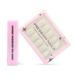 Beige Press on Nails | Short Almond Fake Nails,Solid Color Acrylic Nails, Full Cover Glossy Glue on Nails,Reusable False Nails,Suitable for Women 15 Sizes -30Pcs (with glue)