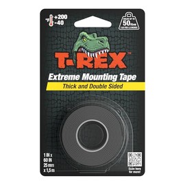T-REX Extreme Hold Double Sided Mounting Tape, All Weather, Black, 1 Inch x 60 Inches, 1 Roll (285337)