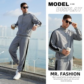 LBL Leading the Better Life Men's Athletic 2 piece set Tracksuit Casual Jogging Suits Sports Set Grey S