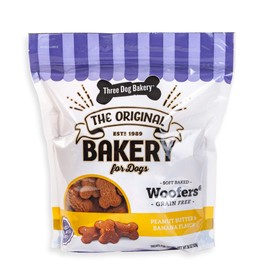 Three Dog Bakery Grain Free Soft Baked Woofers, Peanut Butter & Banana Flavor, Premium Treats for Dogs, 36 Ounce Bulk Resealable Pack (114038)