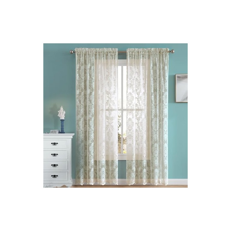 Warm Home Designs Par de Cortinas de Encaje de Punto