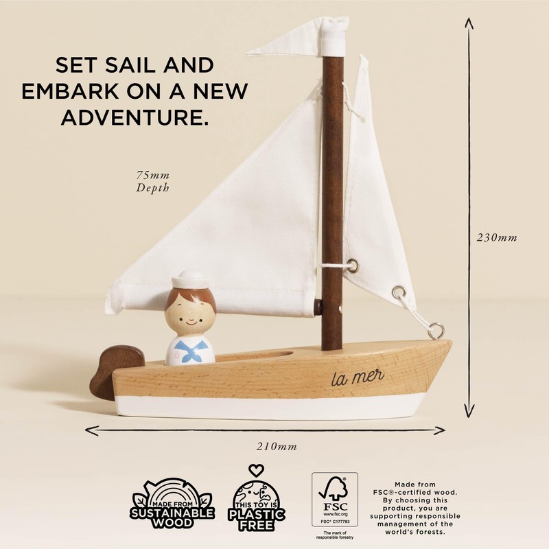Le Toy Van Wooden Sailing Boat & Captain, Fuel Imagination