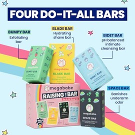 Megababe Set de jabón multifunción Raising the Bar | Incluye barras Space, Bidet, Bumpy y Blade