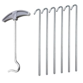 Merriway BH06452 (7 Pcs) Tent Peg Puller & Pegs Contains 6 x 230mm Pegs, Multicolour