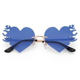 Melting Heart sunglasses for Men/Women Rimless Irregular Party Unique Sun Glasses Novelty Heart Fire Flame Eyewear-Dark Blue