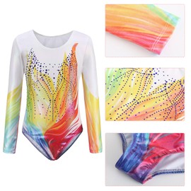 SEAUR - Girls' Sleeveless Children's Gymnastics Leotard Dance Clothing Ballet Yoga Dress Classic Jersey Gymnastics for Small Children 4-13 Years, Coloured flame (long sleeve)