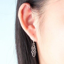 925 Sterling Silver Celtic Knot Braided Promise Statement Party Drop Earrings (Silver)