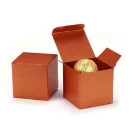 Quotidian 12pcs Small Glitter Pearlescent Paper Gift Boxes with Lids 2x2x2 (Caramel)