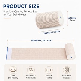6 pieces elastic bandage, 10 cm x 4.5 m, reusable and breathable