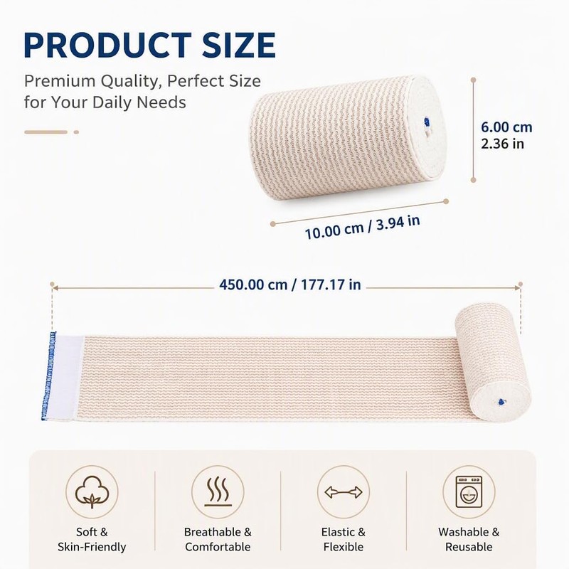 6 pieces elastic bandage, 10 cm x 4.5 m, reusable