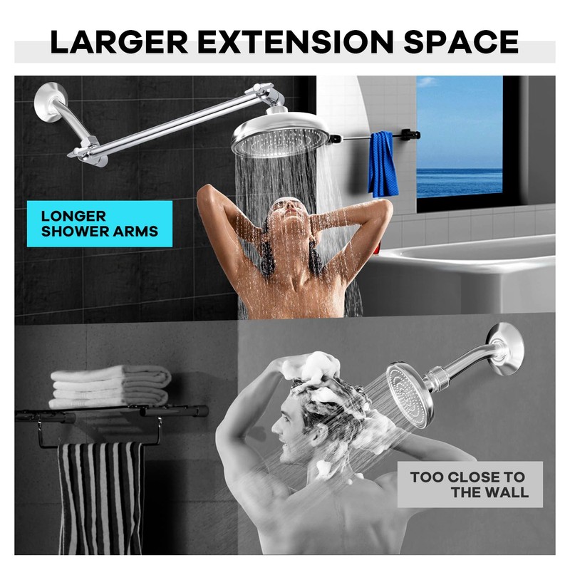 Hoozivt Stainless Steel Adjustable Shower Extension Arm, 12 In, Chrome