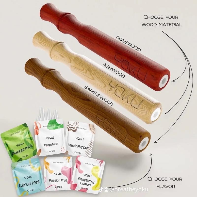 Wooden Aroma Inhaler with Essential Oil Flavored Cores - Scent: