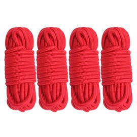 Cosymate Soft Cotton Rope Binding Rope All Purpose Thick Cotton Twisted Knot Tying Rope, 8mm Diameter, 5m Long, Pack of 4, Red
