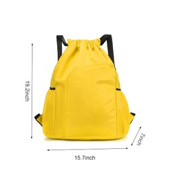 Waterproof Drawstring Backpack, Sports Gym Bag with Mesh Pockets, 35 x 30 x 15 cm, Adjustable Straps, Turquoise (yellow)