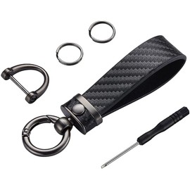 Carbon Fiber Style Car Key chain, Universal Key Chains Microfiber Leather for Men and Women, Rotatable with Anti-Lost D-Ring (Black)