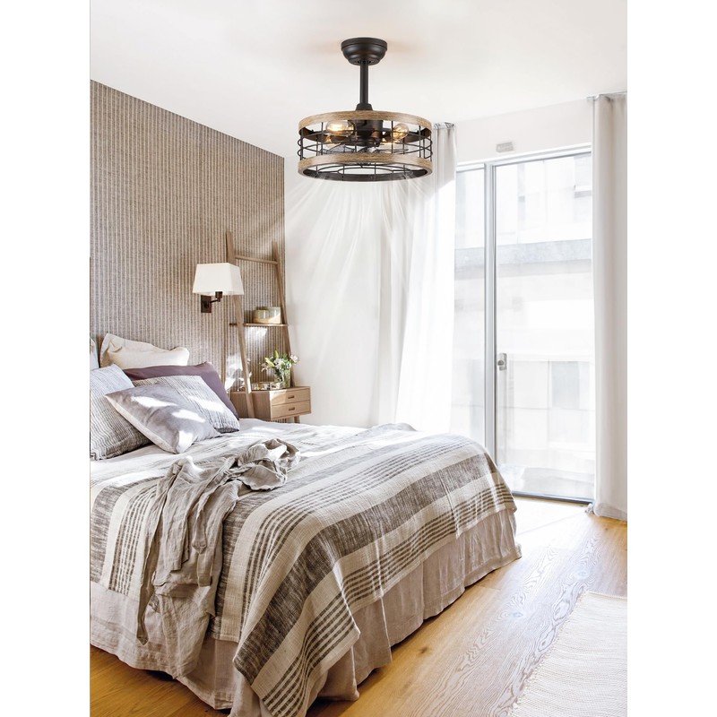 LEDIARY 16.5in Caged Ceiling Fan With Light, Fandelier Industrial Ceiling