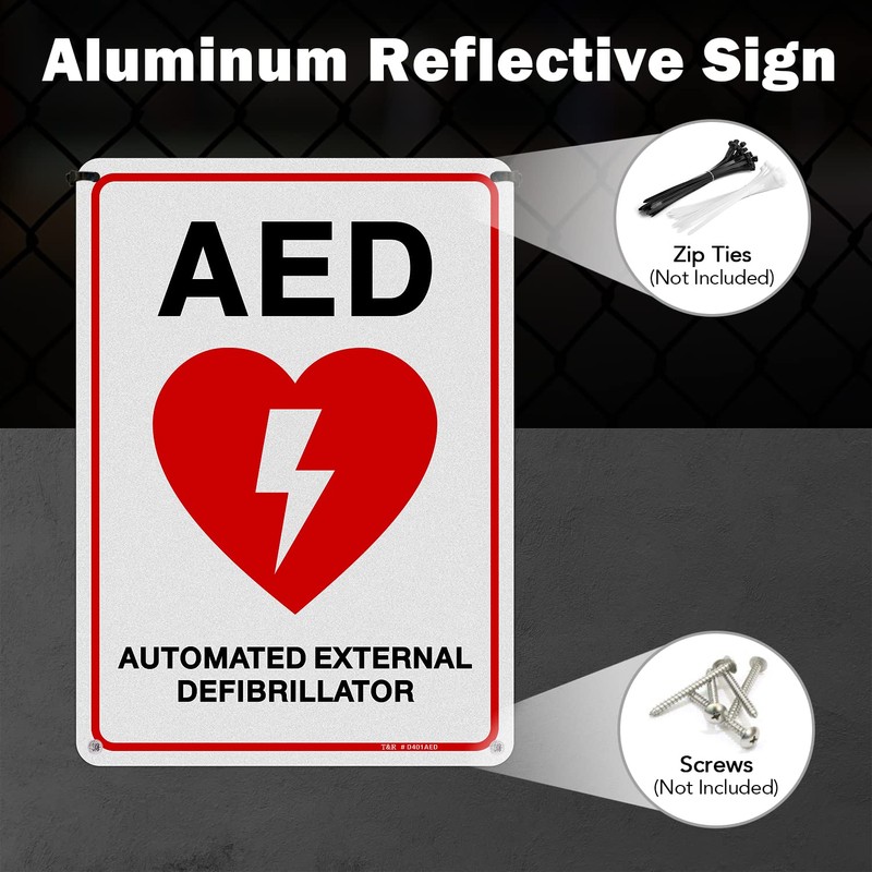 T&R AED Sign - 2 Pack - 10 x 7