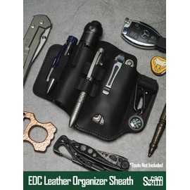 ST2 Leather Multitool Sheath, EDC Leather Belt Organizer, Belt EDC Organizer for Leatherman Tools, Flashlight, Pen, and Keychain Clip, Great for Work and Daily Use, Ideal Gift for Men