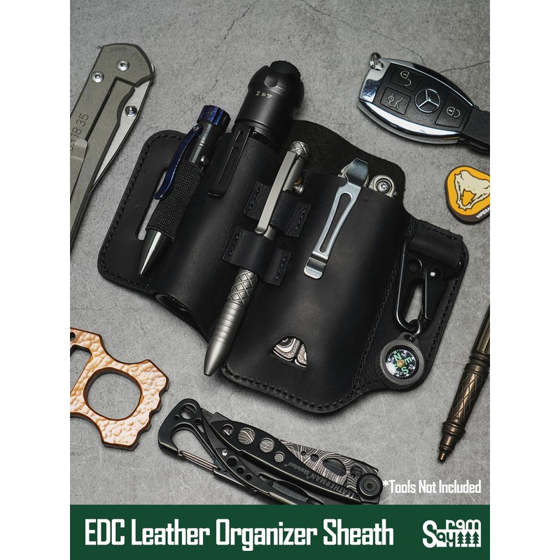 ST2 Leather Multitool Sheath, EDC Leather Belt Organizer, Belt EDC