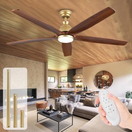 YZEENM 60 Inch Outdoor Ceiling Fans for Patios with Light, Large Ceiling Fan with Remote, Farmhouse Gold Walnut Ceiling Fan, Quiet Dc Motor for Porch Garage Gazebo, Hallway, Dining Room, Commercial
