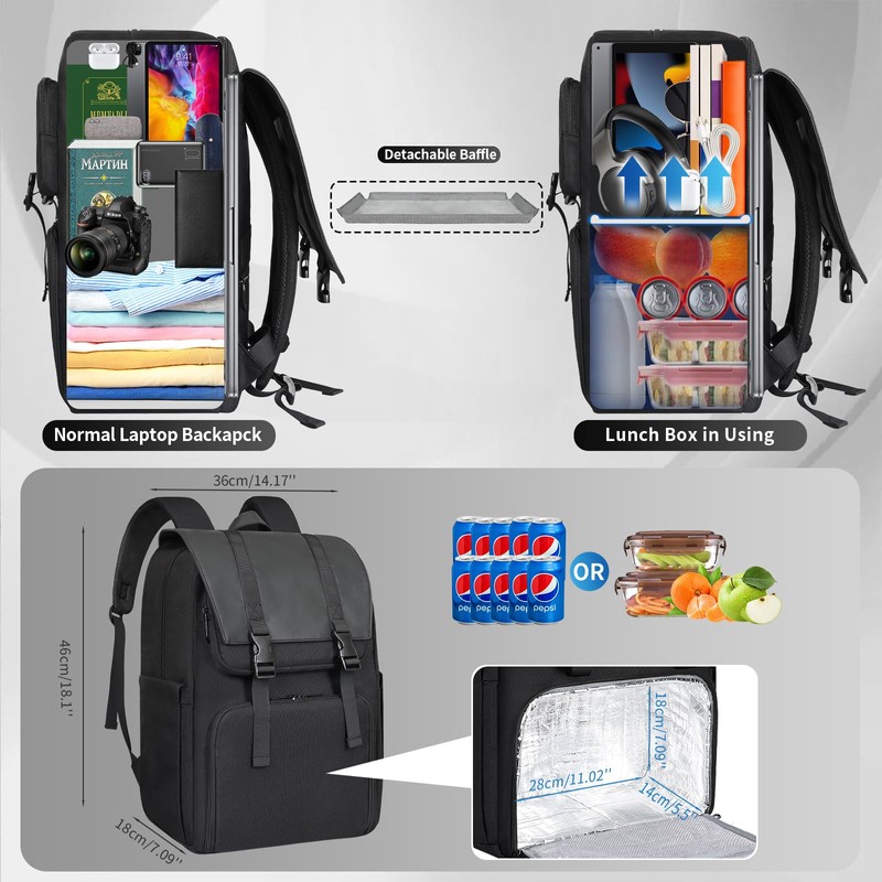 BERTASCHE Laptop Backpack 17.3 inch with Cooler Lunch Box, Work