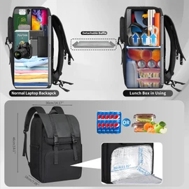 BERTASCHE Laptop Backpack 17.3 inch with Cooler Lunch Box, Work Backpack for Lunch College Business, Water Resistant Large Computer Backpack for Men Women
