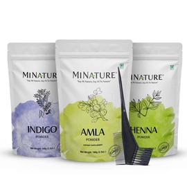 Mi Nature TriHerb Color Combo 300g (100g x 3) | Natural Care Kit with Henna, Indigo & Amla Powder | Colour With Care